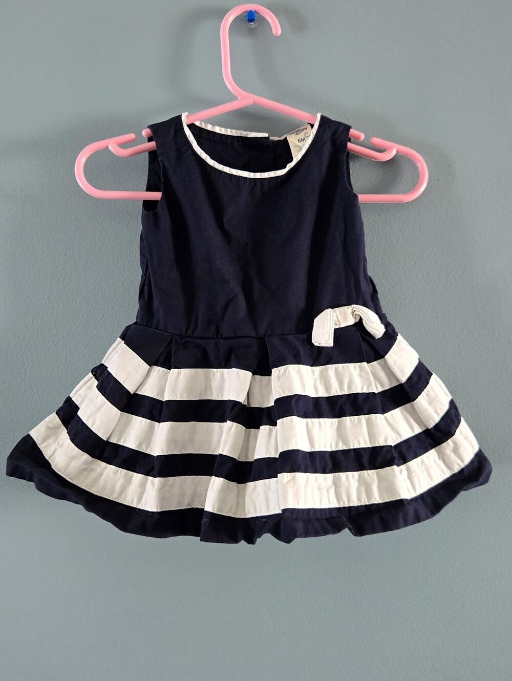 Navy and White Striped Sleeveless Baby Dress Osh Kosh 6m